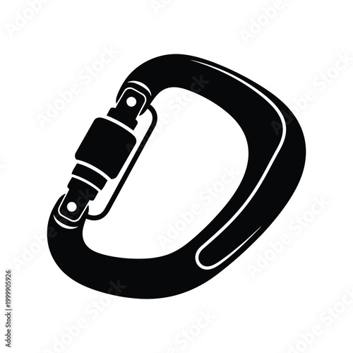 Black climbing carabiner icon for rock climbing and outdoor safety equipment Vector