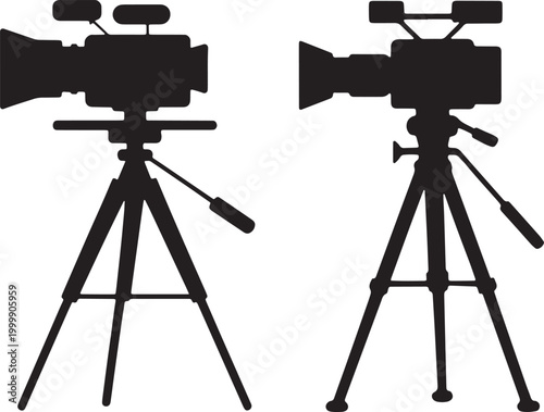 Professional Video Production Cameras on Tripods Vector Illustration for Film Industry Media