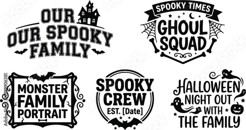  Spooky Family Halloween Typography Bundle 2026 - Clean Black Silhouette Quote Vectors 