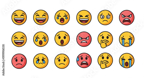 Collection of Diverse Emoji Faces Expressing Various Emotions.