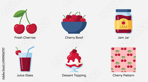Collection of cherries and cherry products.