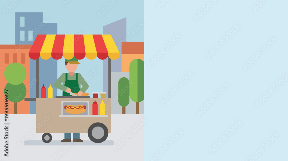 Naklejka premium Street food vendor selling snacks outdoors.