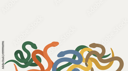 Colorful abstract illustration of intertwined snakes.