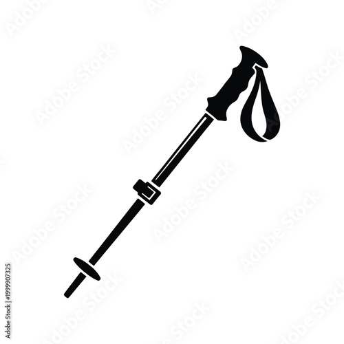 Cuadro en lienzo Black trekking pole icon for hiking and outdoor adventure sports Vector