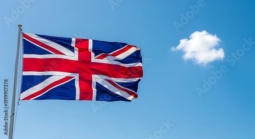 Uk flag waving in blue sky