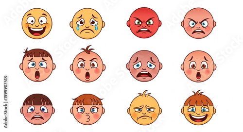 Collection of Diverse Human Emotion Faces Expressing Various Feelings.