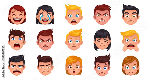 Collection of Diverse Human Emotion Faces Expressing Various Feelings.