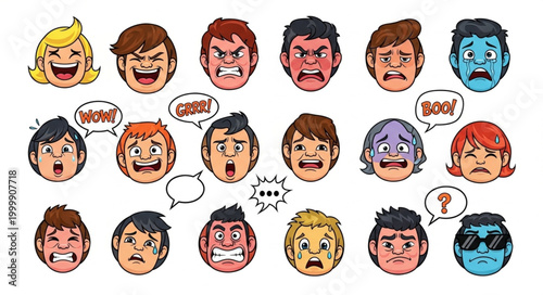 Collection of Diverse Human Emotion Faces Expressing Various Feelings.