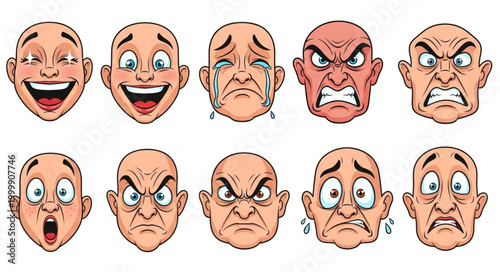 Collection of Diverse Human Emotion Faces Expressing Various Feelings.