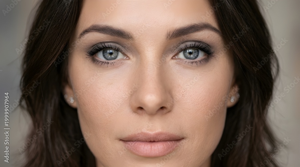Obraz premium Macro Close-Up Portrait of Woman with Smoky Gray Eyes and Soft Light