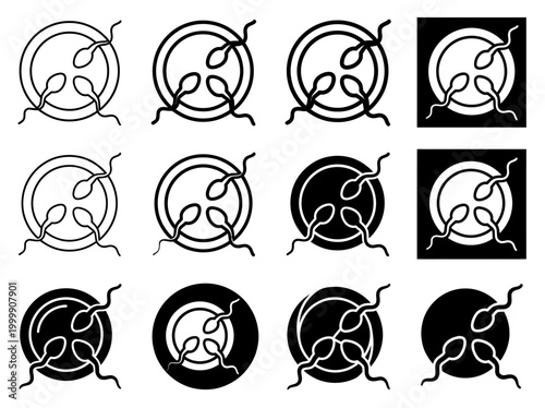 Fertilization and Conception Icon Set - Human Sperm and Egg Cell Vectors for Reproductive Health and IVF Medical Design