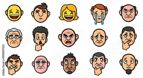 Collection of Diverse Human Emotion Faces Expressing Various Feelings.