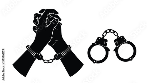 Hands clasped near handcuffs a stark visual representation of restraint silhouette