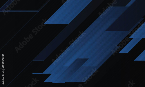 Bild auf Leinwand Abstract blue geometric shapes with diagonal lines on black background