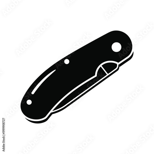 Black silhouette icon of a folding pocket knife for camping and outdoor activities Vector