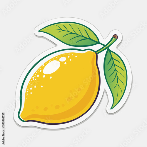 Stylized Lemon with Green Leaves