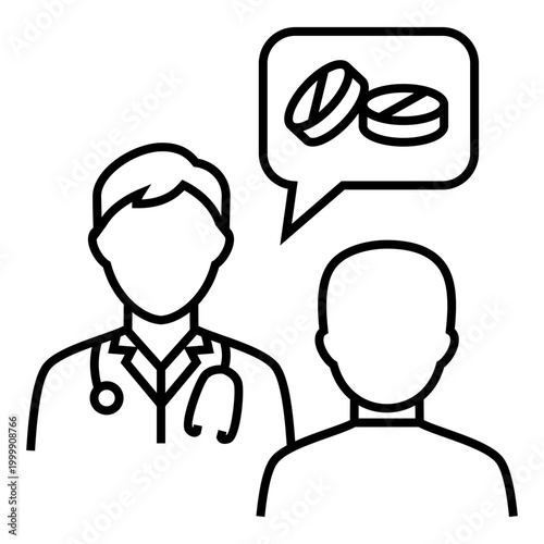 Doctor Prescribing Medication Consultation with Patient Line Icon