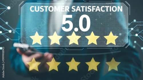 Businessman giving five star rating for customer satisfaction