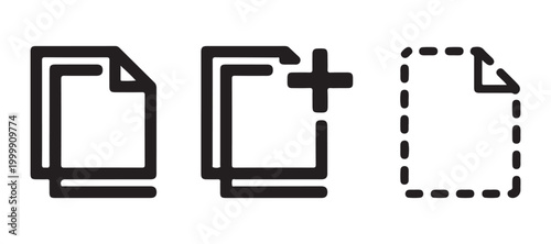 Minimal linear document icons for copying and creating new digital files with selection outline border style.