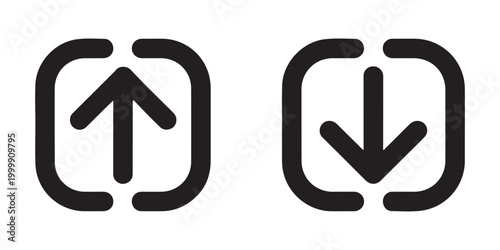 Minimalist upload and download icons with rounded square frame for modern interface and dashboard application.