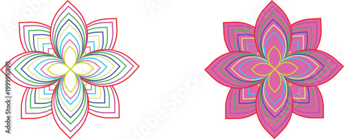 Abstract layered floral mandala with colorful outline petals symmetrical geometric vector design for decorative use