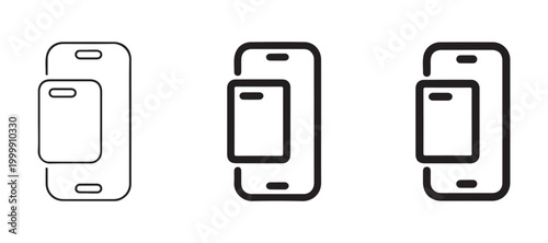 Smartphone duplicate screen vector icons in outline and filled styles representing mirroring or casting.