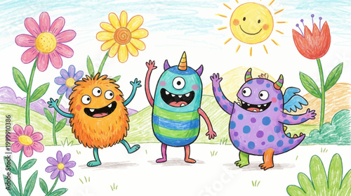 Quadro su tela Colorful cartoon monster friends.