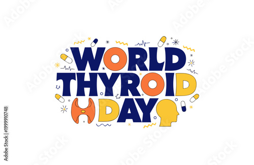 World Thyroid Day Vector Art, Endocrine System and Thyroid Awareness Isolated on White Background