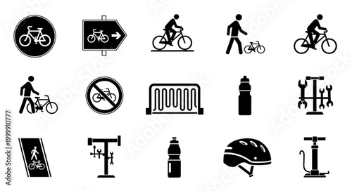 Collection of Bicycle Related Icons and Symbols.