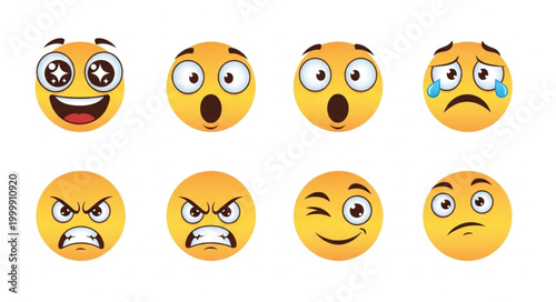 Collection of expressive emoji faces showing various emotions.