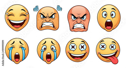 Collection of expressive emoji faces showing various emotions.