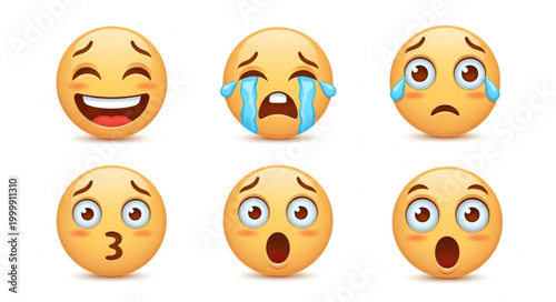 Collection of expressive emoji faces showing various emotions.