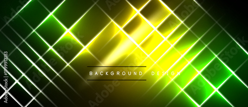 Abstract neon grid. Bright lines intersect, creating dynamic visual effect. Dark background emphasizes glowing squares, yellow center.