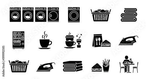 Laundry Beverages Food Icons for Laundromat and Restaurant Services