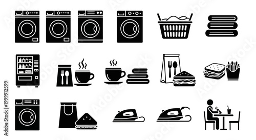 Laundry Food and Drink Icons Set Vector Illustration for Business Use