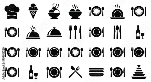 Restaurant Food and Drink Icons in Black and White for Design Assets