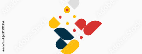 Abstract geometric shapes, vibrant colors, minimalist design. Composition features overlapping forms, creating dynamic visual interest.