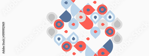 Abstract geometric shapes, circles, squares, rectangles. Pastel colors dominate composition, creating modern aesthetic. Minimalist design.