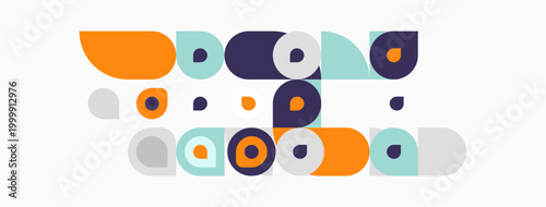 Abstract geometric shapes, circles, squares, muted colors. Modern design, minimalist aesthetic, playful composition.