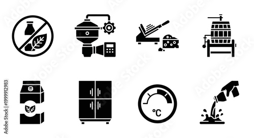 Whisk Glyph Icon Set for Dairy Food Production Concept Black and White