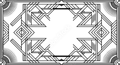 Art deco ornamental frame with geometric vintage patterns elegant black linear border luxury architectural vector design. 