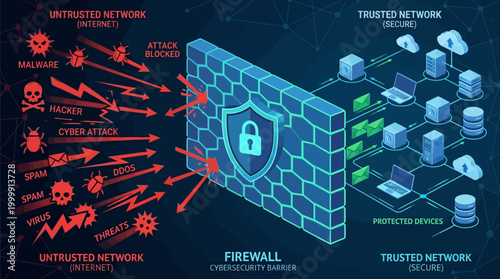 Digital Firewall Security Concept with Network Protection.