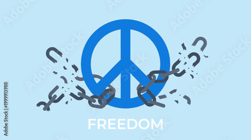 Peace Symbol with Chain Breaking Free of Bonds.