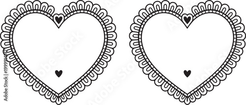Two decorative heart frames with elegant scalloped edges, perfect for romantic and creative design projects vector illustration.