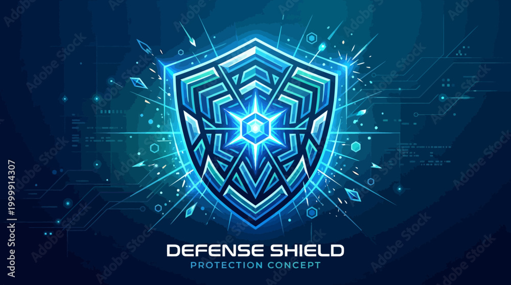 Fototapeta premium Futuristic Digital Defense Shield with Neon Effects.