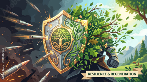 Shield with Tree Symbol of Resilience and Regeneration.