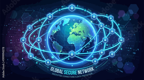 Digital Globe Earth Network Security Illustration.