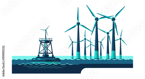 Offshore Wind Farm and Navigation Buoy - Renewable Energy Illustration