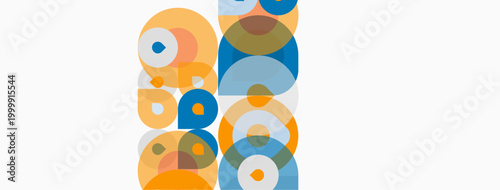 Abstract composition featuring overlapping circles. Warm orange, cool blue hues create layered visual effect. Minimalist design, clean aesthetic.