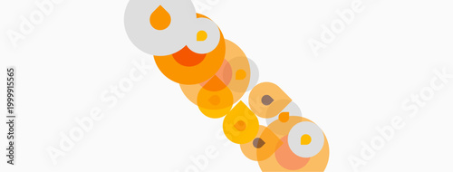 Abstract design features overlapping orange circles, creating dynamic visual texture. Simple shapes suggest movement, depth.